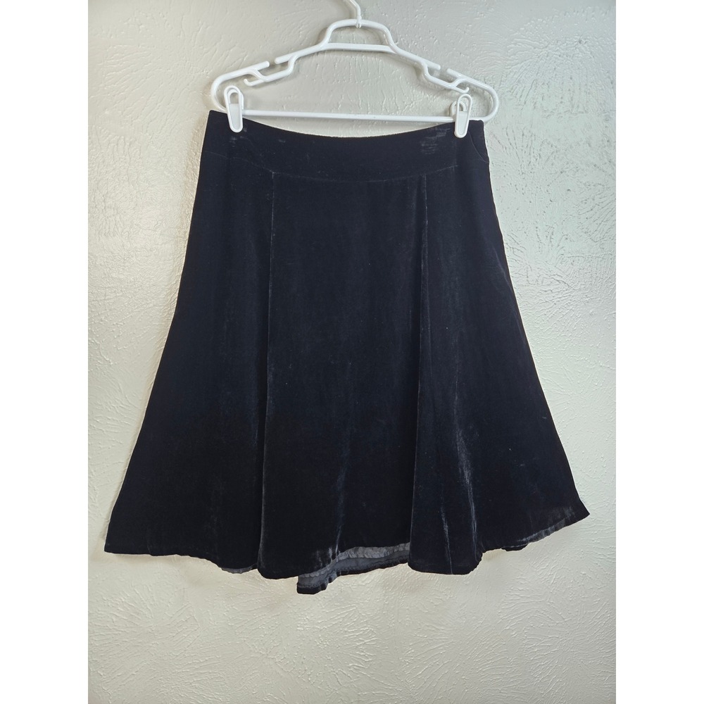 Vintage Velvet A Line Knee Length Skirt Sz 10 Black Flowy 90s Witchy Whimsygoth